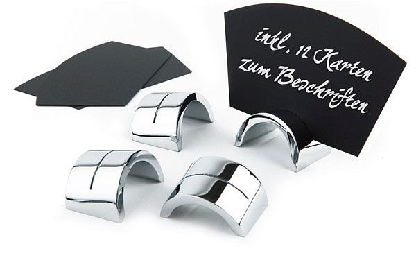 Jeu de porte-cartes APS, 18 pièces, 6 porte-cartes 4 x 2,5 cm, 12 cartes : 10 x 5,7 cm, métal chromé, PP, noir, 00022