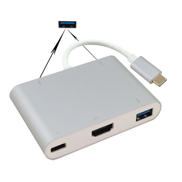 Station d'accueil Helos, prise USB 3.1 Type-C St/3xUSB/HDMI/Type-C, PREMIUM 4K, argent, 288389