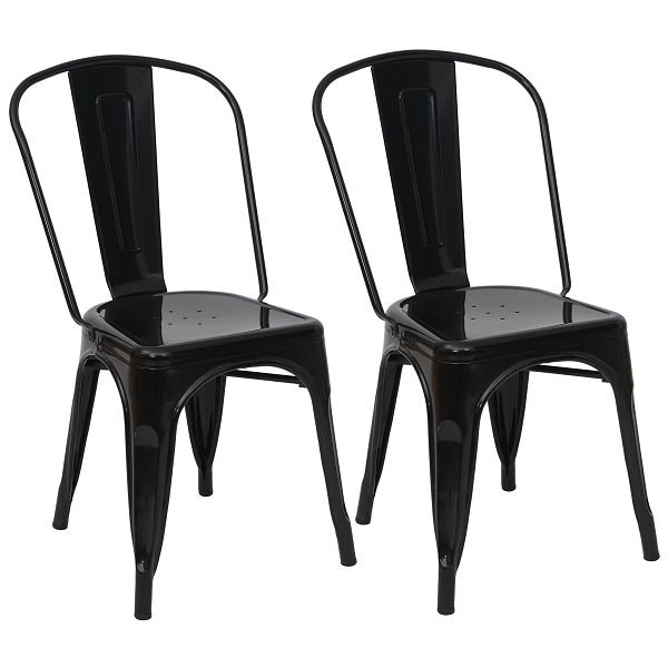 Mendler set de 2 chaises HWC-A73, chaise de bistrot, empilable, design industriel en métal, empilable, noir, 70808
