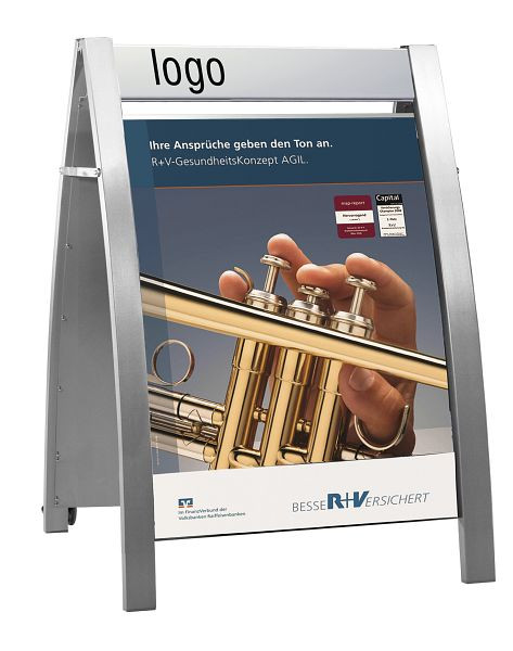 Kerkmann porte-affiche Boston II, L 720 x P 700 x H 1150 mm, aluminium argent, 44689714