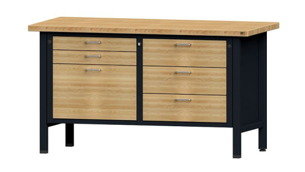 Établis ANKE Établi en caisson, modèle 207 VH, 1500 x 700 x 840 mm, RAL 7016/hêtre, BMP 40 mm, 312.020