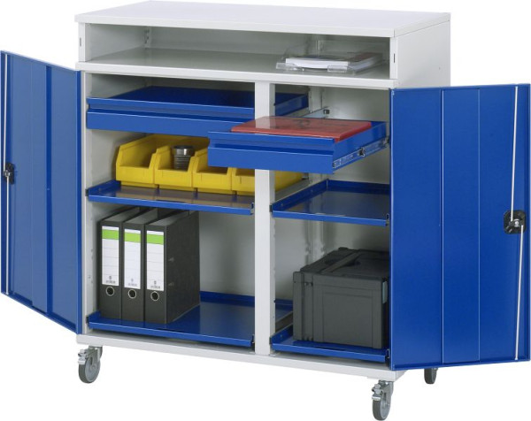 Bureau debout avec armoire latérale RAU - modèle 31, L1100xP520xH1185mm, avec jeu de roulettes, support central pour diviser la largeur d'installation, 07-1100T-M31F.11