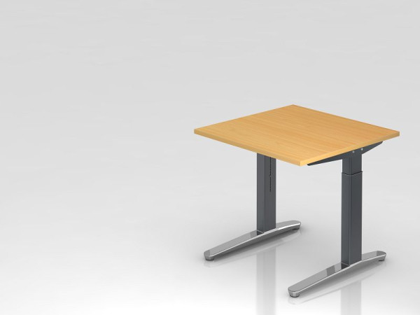 Bureau Hammerbacher pied C 80x80cm hêtre/graphite (poli), forme rectangulaire, VXB08/6/GC