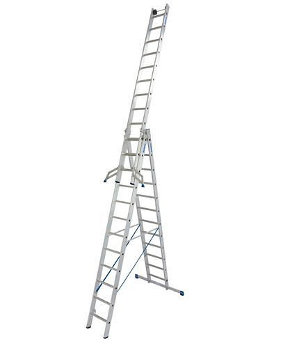 Échelle DENIOS polyvalente en aluminium, avec 3 x 12 échelons, 2 roulettes murales, 137-571