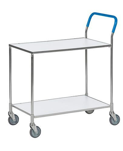 Chariot de transport Kongamek KM, galvanisé, 2 étagères laquées blanc, 150 kg, 850x435 mm, 4 roulettes pivotantes PU, 255331