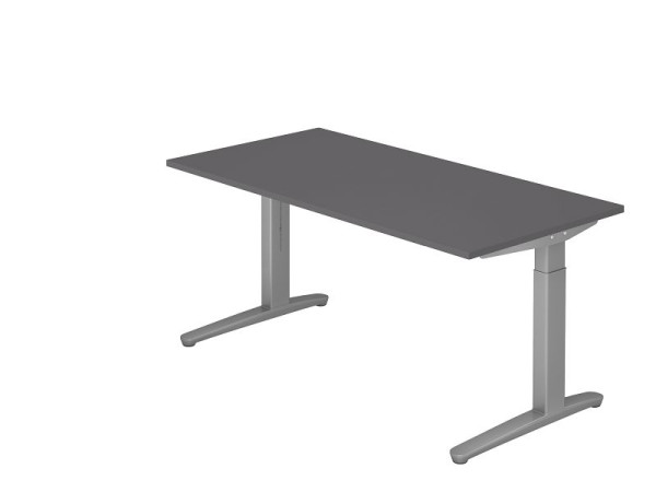Bureau Hammerbacher pied C 160x80cm graphite/argent, forme rectangulaire, VXB16/G/SS