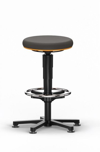 tabouret polyvalent bimos avec patins et repose-pieds, cuir synthétique noir, hauteur d'assise 560-830 mm, anneau de couleur gris, 9461-MG01-3278