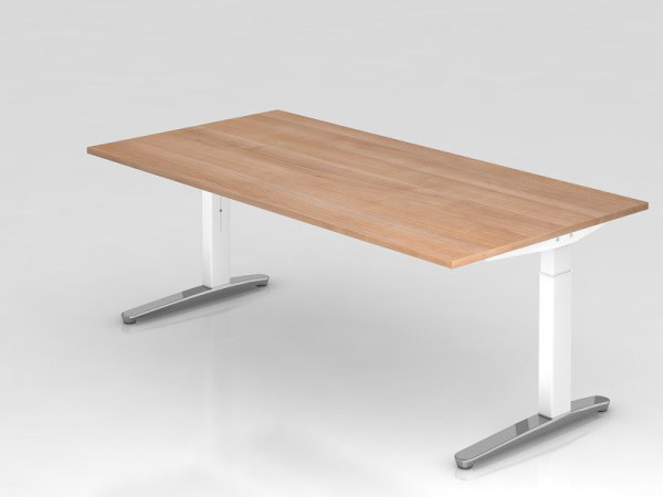 Bureau Hammerbacher pied C 200x100cm noyer/blanc (poli), forme rectangulaire, VXB2E/N/WC