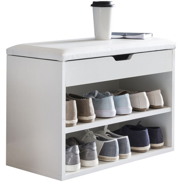 Wohnling Banc à Chaussures SOFIA avec Assise Banc de Vestiaire Blanc Bois 60 x 40 x 30 cm, WL5.261