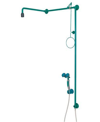 Douche de corps B-SAFETY avec douchette oculaire et 2 pommes de douche, vert, installation au-dessus de la porte BR 874085/75 l, 305310