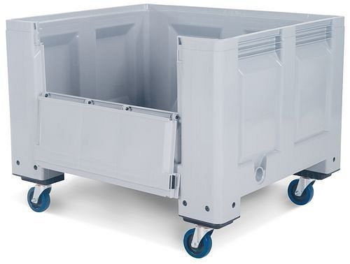 Caisse-palette DENIOS PB 10-RK en plastique, avec 4 roulettes et rabat frontal, 670 litres, 217-098