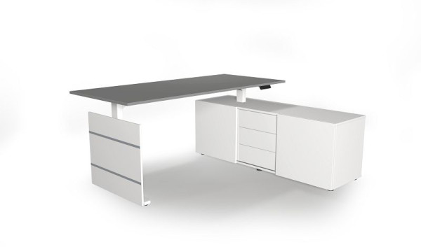 Poste de travail complet Kerkmann Move 3 réglable en hauteur électriquement, L x 1800 x P 800 x H 740 mm, couleur : blanc/graphite, 10384612