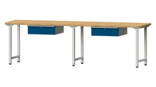 Bancs de travail ANKE table de travail, modèle 93, 2800 x 700 x 840 mm, RAL 7035/5010, BMP 40 mm, 400.416