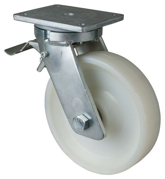 BS Rolls Roulette pour charges lourdes avec roue/blocage, largeur 60 mm, Ø250 mm, jusqu'à 1400 kg, bande de roulement/corps de roue plastique, roulements à billes, RR120.B15.251