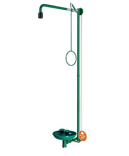 Douche de corps B-SAFETY avec douchette pour les yeux avec bac collecteur, vert, montage mural, BR 867085/75 l, 305274