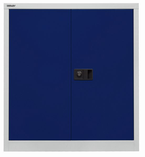 Armoire universelle Bisley à portes battantes, 1 étagère galvanisée, 2 OH, corps gris clair, façades bleu oxford, E402A01G505