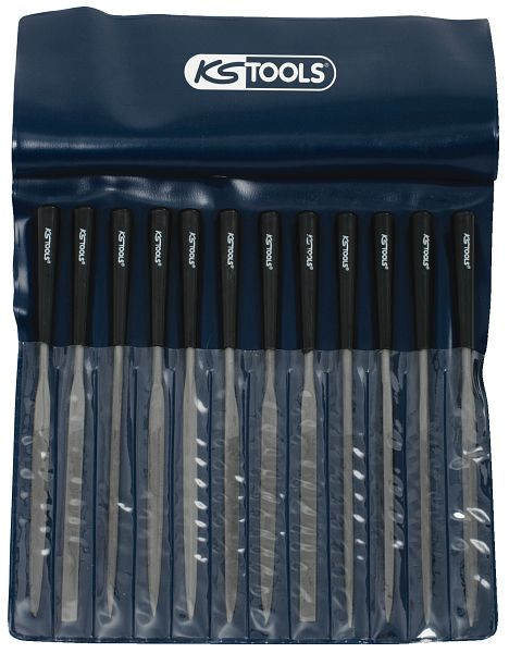 Jeu de limes aiguilles KS Tools avec manche en plastique, 12 pièces, 140.3050