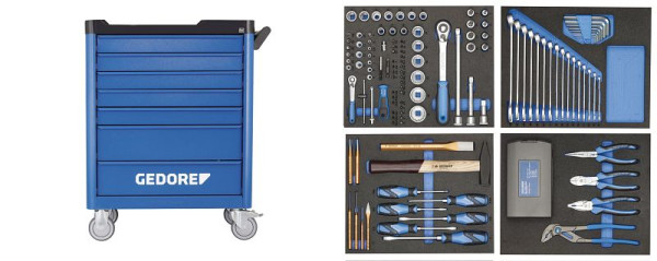 GEDORE chariot à outils workster smartline avec assortiment d'outils de 147 pièces, 2980312
