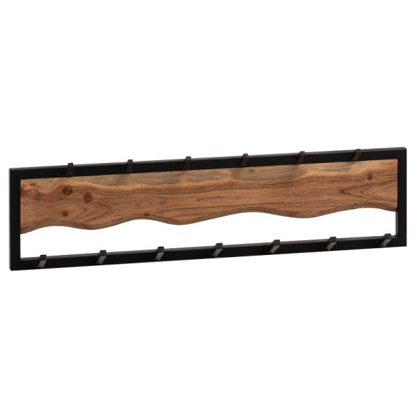 Porte-manteau mural Wohnling en bois massif d'acacia / métal 80x20x8 cm, porte-manteau à crochets pour vestes, écharpes et chapeaux, porte-manteau de couloir avec motif ondulé, WL6.769
