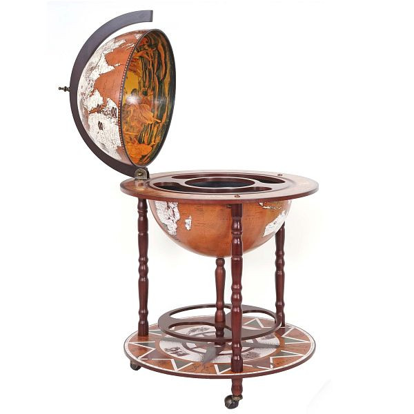 Mendler Globusbar HWC-D86, porte-bouteilles de bar maison minibar, globe Ø 45cm bois d'eucalyptus enroulable, 64528
