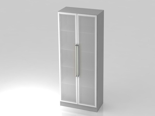 Vitrine Hammerbacher 5OH, panneau de base, poignée chromée, gris/argent, 80x42x200,4 cm (LxPxH), V7100G/5/S/CE