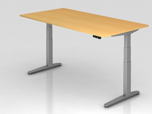 Bureau assis-debout électrique Hammerbacher 200x100cm hêtre/argent, forme rectangulaire, VXBHM2E/6/SS