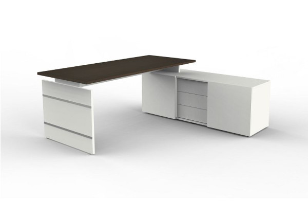 Poste de travail complet Kerkmann, forme 4, L 1800 x P 800 x H 740 mm, blanc/wengé, 11446151