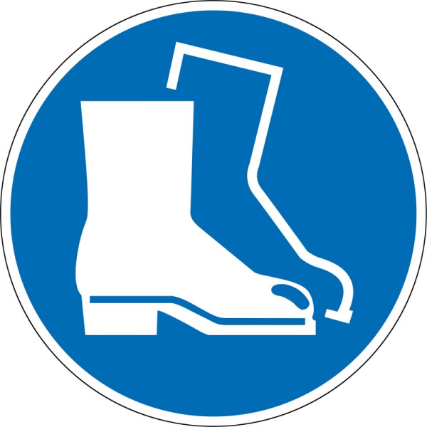 Panneau obligatoire Eichner "Utilisez une protection pour les pieds", O 10 cm, aluminium gaufré, épaisseur 0,4 mm, 9225-11114-010