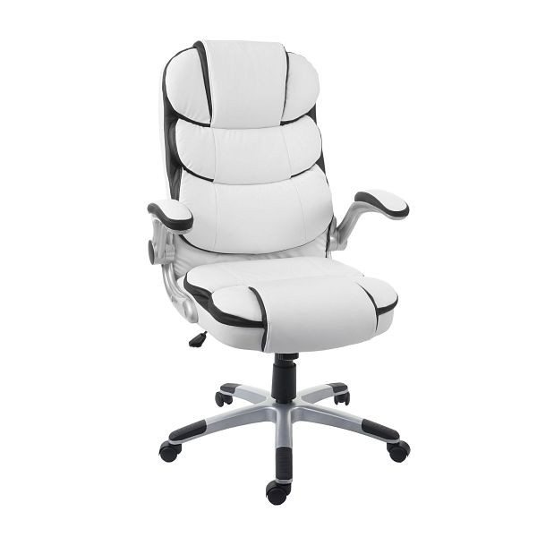 Chaise de bureau Mendler HWC-F80, chaise de bureau, chaise de direction, chaise pivotante, simili cuir, blanc, 70508