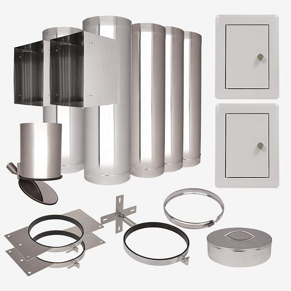Système d'évacuation du linge HKW, kit complet 4, acier inoxydable, longueur d'arbre : 5,30 mètres, Ø 250 mm, 22504N