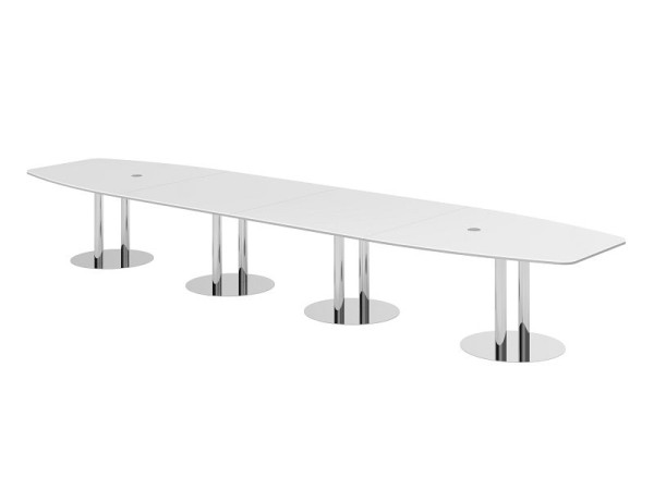 Table de conférence Hammerbacher KT52S, 520 x 130 cm, plateau : blanc, épaisseur 25 mm, avec quatre pieds colonnes chromés, 7,6/70 cm, hauteur de travail 74 cm, VKT52S/W/C