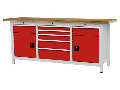 Établi à caissons Bedrunka+Hirth, R 18-16 et R 24-16, nombre de tiroirs : 7, dimensions : 2000 x 600 x 859 mm, capacité de charge du(des) tiroir(s) : 50 kg, 03T520H60550
