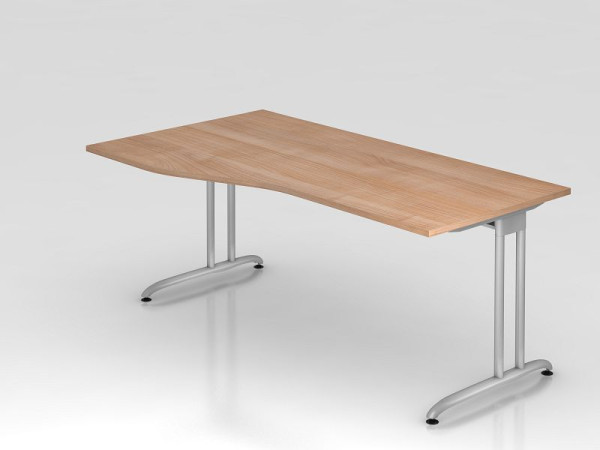 Bureau Hammerbacher pied C 180x100/80cm noyer, chemin de câbles horizontal, hauteur de travail 72 cm, VBS18/N/S