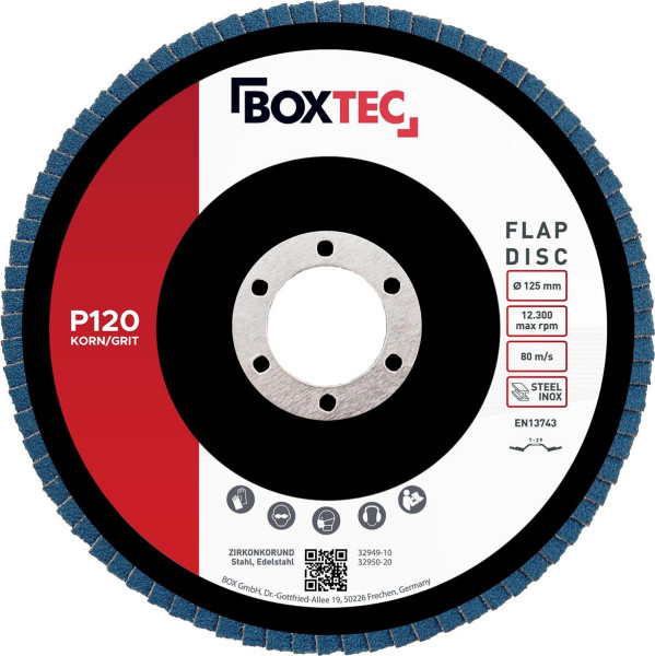 Disques à lamelles professionnels BOXTEC BLEU Disques à lamelles 125 mm INOX disques abrasifs lot de 20 P120, 32950