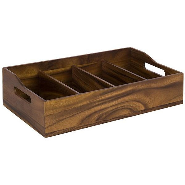 Boîte à couverts APS -ACACIA-, 51 x 28 cm, hauteur : 13 cm, bois d'acacia, 4 compartiments, chacun : 26 x 11,5 cm, avec 2 ouvertures latérales, 11952