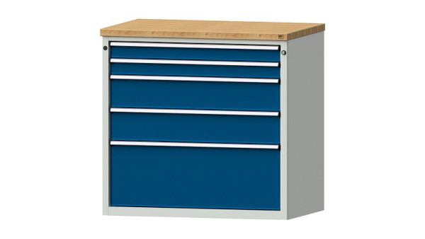Armoire à tiroirs pour établis ANKE, modèle 3009 V, 1065 x 700 x 1020 mm, RAL 7035/5010, BMP 40 mm, 611.417