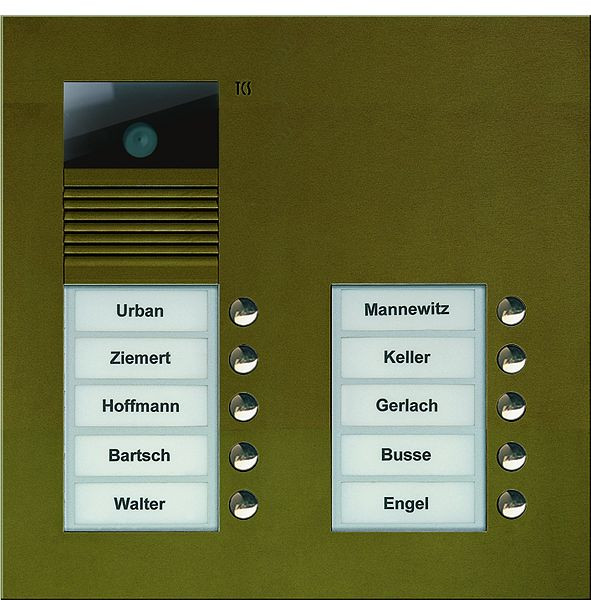 Station extérieure vidéo TCS série AVU avec 10 boutons de sonnerie (alignés à droite), 2 colonnes, UP bronze, AVU15100-0012