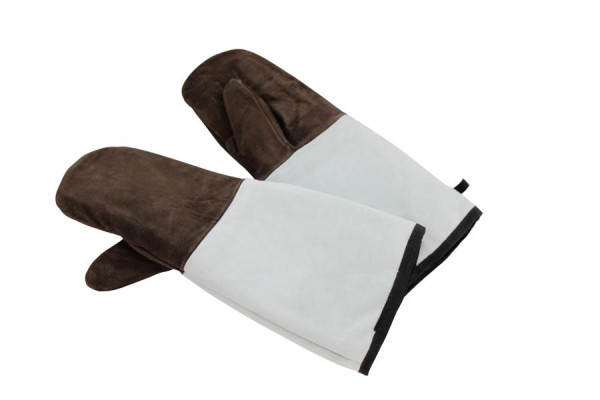Mitaines de gants de cuisson en cuir Schneider, 450 mm, marron, avec poignets gris, paquet : 1 paire, 310111