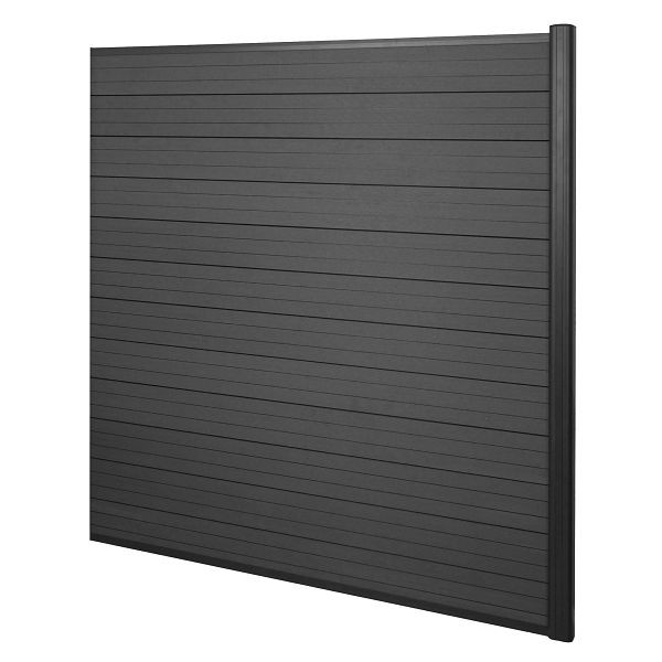 Brise-vue Mendler WPC Sarthe, clôture pare-vent, poteau aluminium, élément d'extension, 1,85m anthracite, 64997+64998+64999