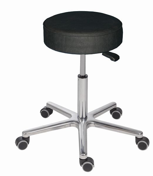 Tabouret Lotz XXL, assise en cuir synthétique, noir, Ø 360 mm, hauteur d'assise 560 - 740 mm, piètement en aluminium, pour personnes jusqu'à 180 kg, 3691.1-10