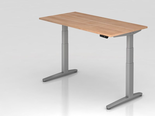 Bureau assis-debout électrique Hammerbacher 160x80cm noyer/argent, forme rectangulaire, VXBHM16/N/SS