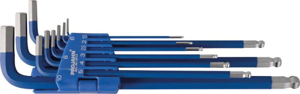 Jeu de clés en L Projahn, douille hexagonale longue, bleu 1,5 - 10 mm 9 pièces, 3613