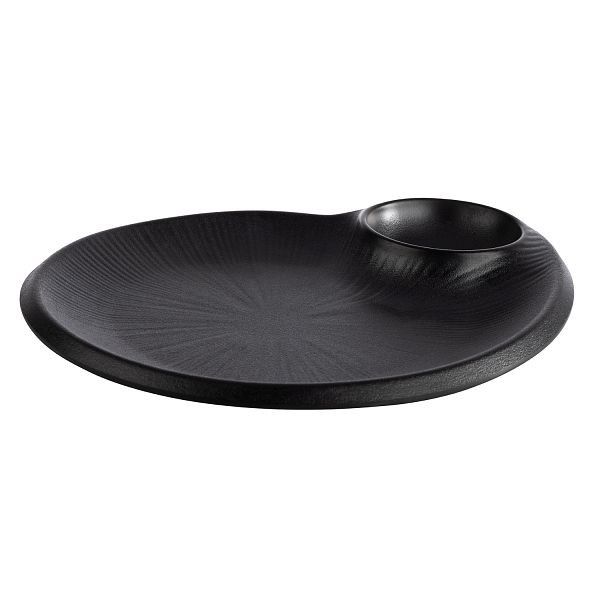 Assiette APS -NERO-, 24 x 20 x 2,5 cm, mélamine, noir, avec bol à tremper intégré /, niche Ø 7 cm, 0,04 litre, 85074