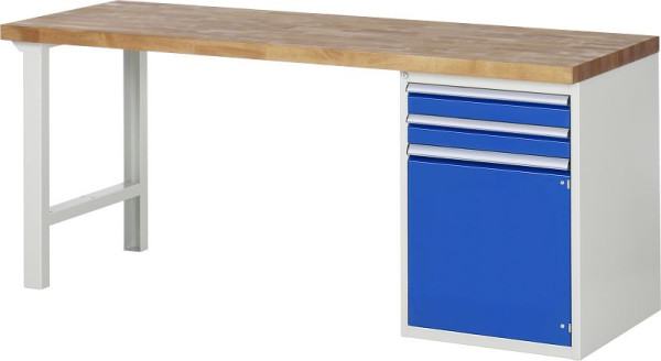 Etabli RAU série 7000 - modèle 7503-1, L2000 x P700 x H890 mm, base système L2000 x P650 x H850 mm, avec 2 tiroirs et 1 porte, 03-7503A1-207B4M.11
