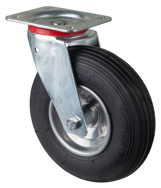 Rouleau de transport BS rollers, largeur de roue 65 mm, roue Ø 230 mm, capacité de charge 130 kg, roue pneumatique en caoutchouc noir, corps de roue jante en acier, roulement à rouleaux, L400.C90.230