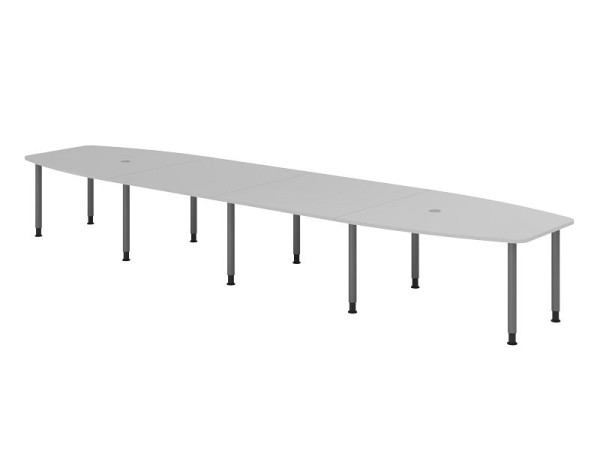 Table de conférence Hammerbacher KT52C, 520 x 130 cm, plateau : gris, épaisseur 25 mm, cadre de dix pieds graphite, tube rond 6 cm, hauteur de travail 72-74 cm, VKT52C/5/G