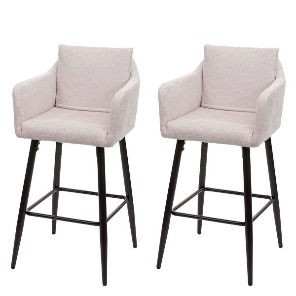 Ensemble de 2 tabourets de bar Mendler HWC-H93, tabouret de bar, tabouret de comptoir, repose-pieds en métal, tissu/textile crème-beige, 74759
