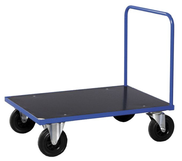 Chariot à plate-forme Kongamek avec poignée de poussée, 2 roulettes fixes et 2 roulettes pivotantes en caoutchouc plein, 1200 x 800 x 900 mm, Série 300, KM331-3