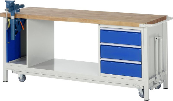 Etabli abaissable RAU 8000 - modèle 8183, L2000 x P700 x H880 mm, 3 x tiroirs taille L 3xH180 mm, 05-8183A6-207B4F.11