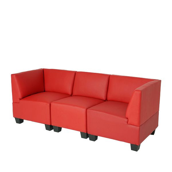 Canapé Mendler Modular 3 places Couch Lyon, similicuir, rouge, accoudoirs hauts, 2x21701+21691+2x21718